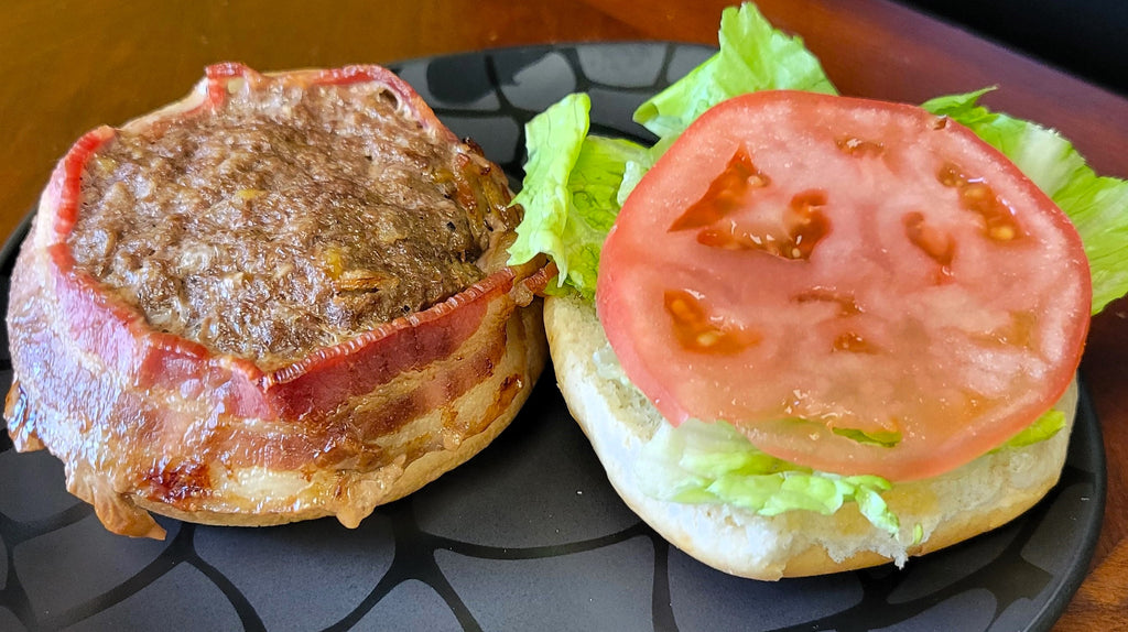 Bacon-Wrapped Cheddar Burgers with Bun - Large Entrée