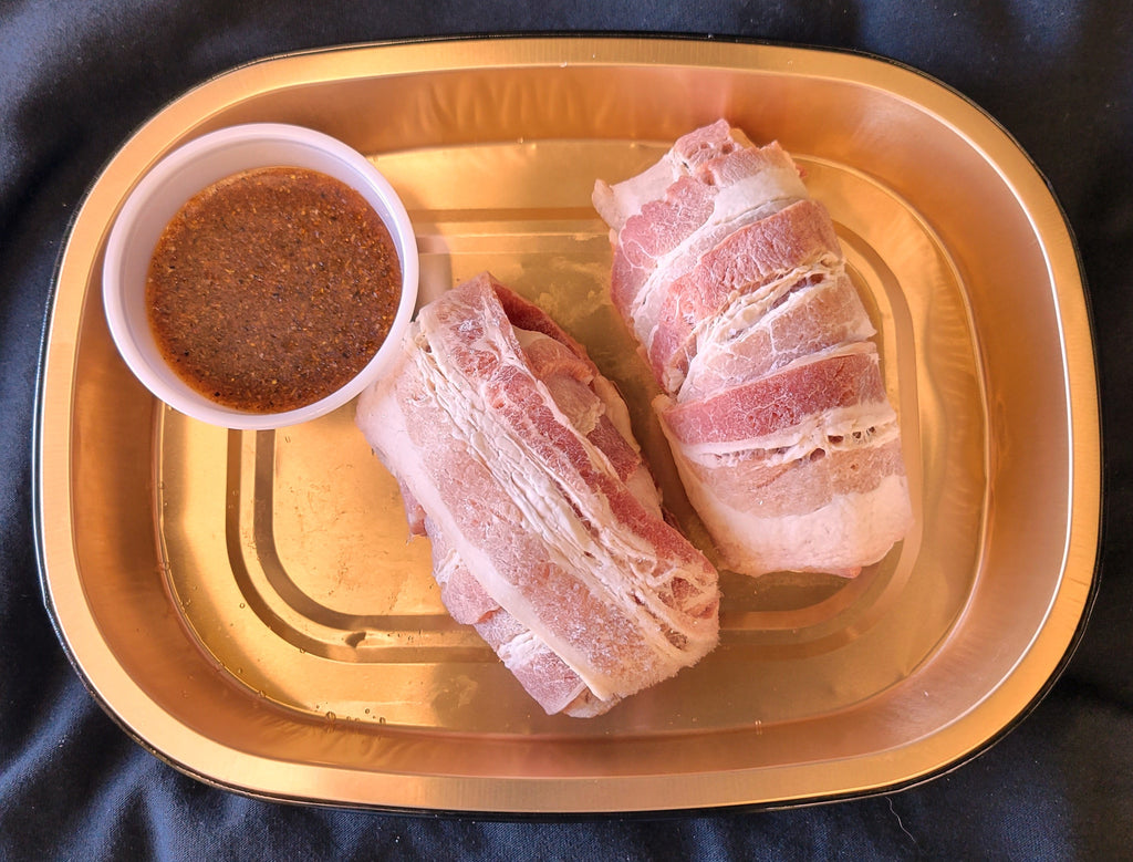 Bacon Wrapped, Cream Cheese Stuffed Pork Loin with Glaze - Small Entrée