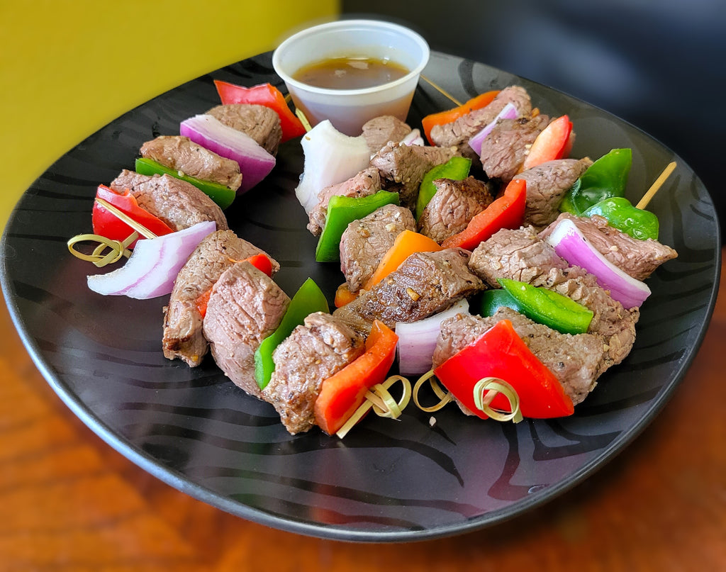 Beef Tenderloin Skewers with Sauce and Vegetable Rice - Large Entrée
