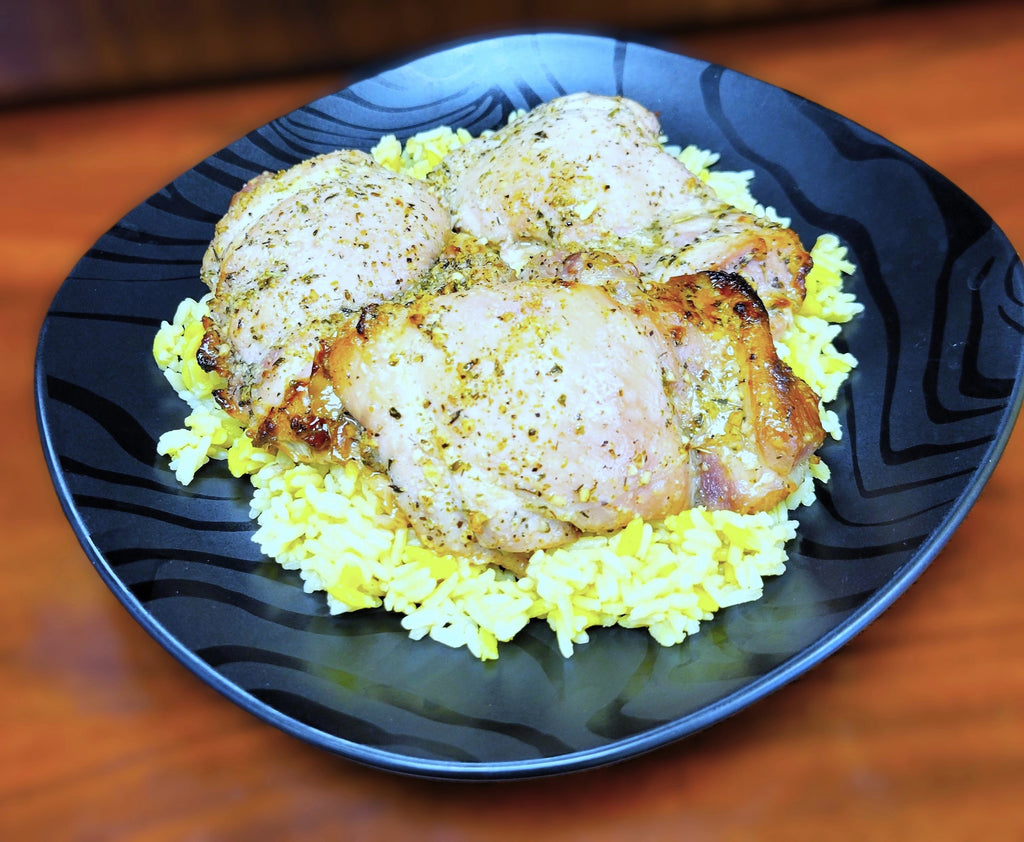 Garlic Honey Chicken Thighs with Rice Pilaf - Large Entrée