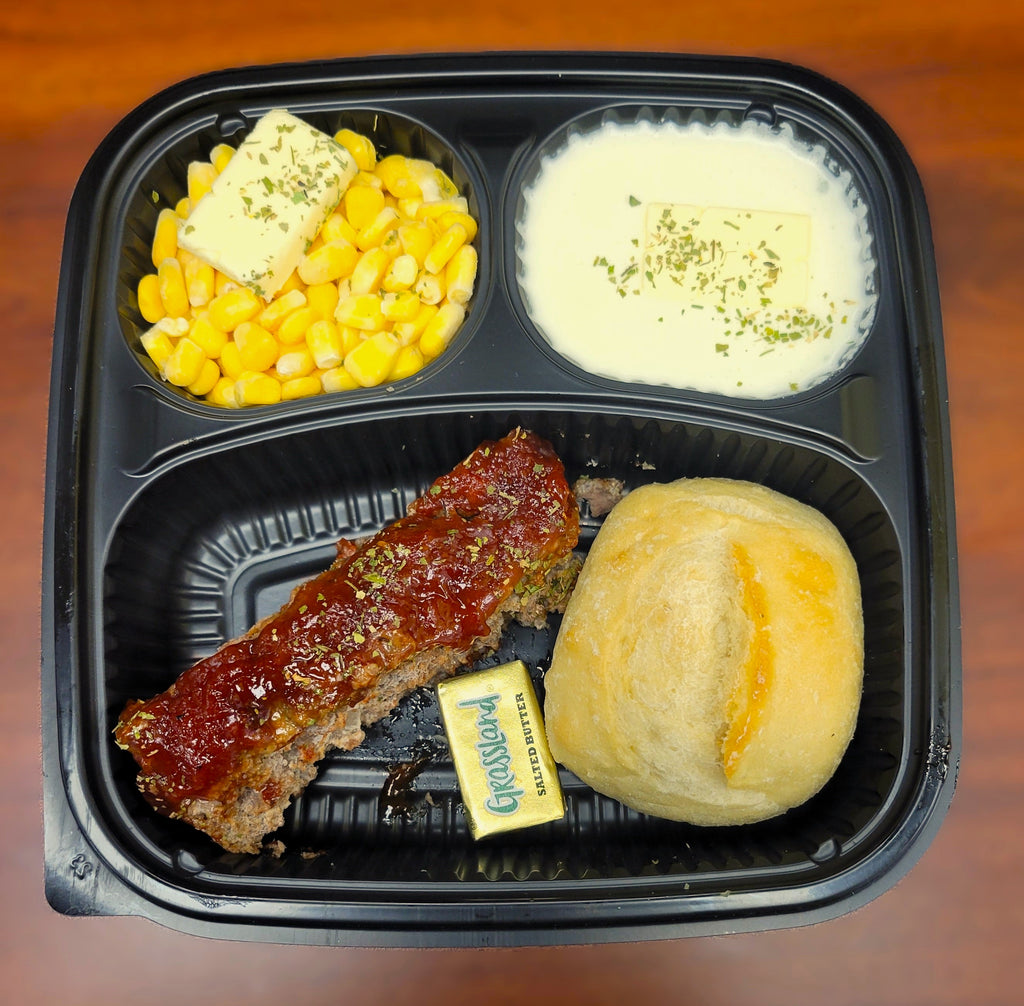 Microwave Meal- BBQ Meatloaf with Mashed Potatoes and Corn
