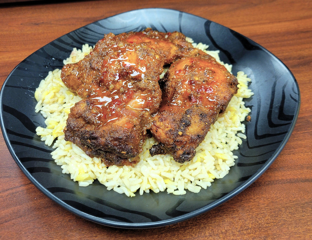 Sweet Chili Chicken Thighs with Rice Pilaf - Large Entrée