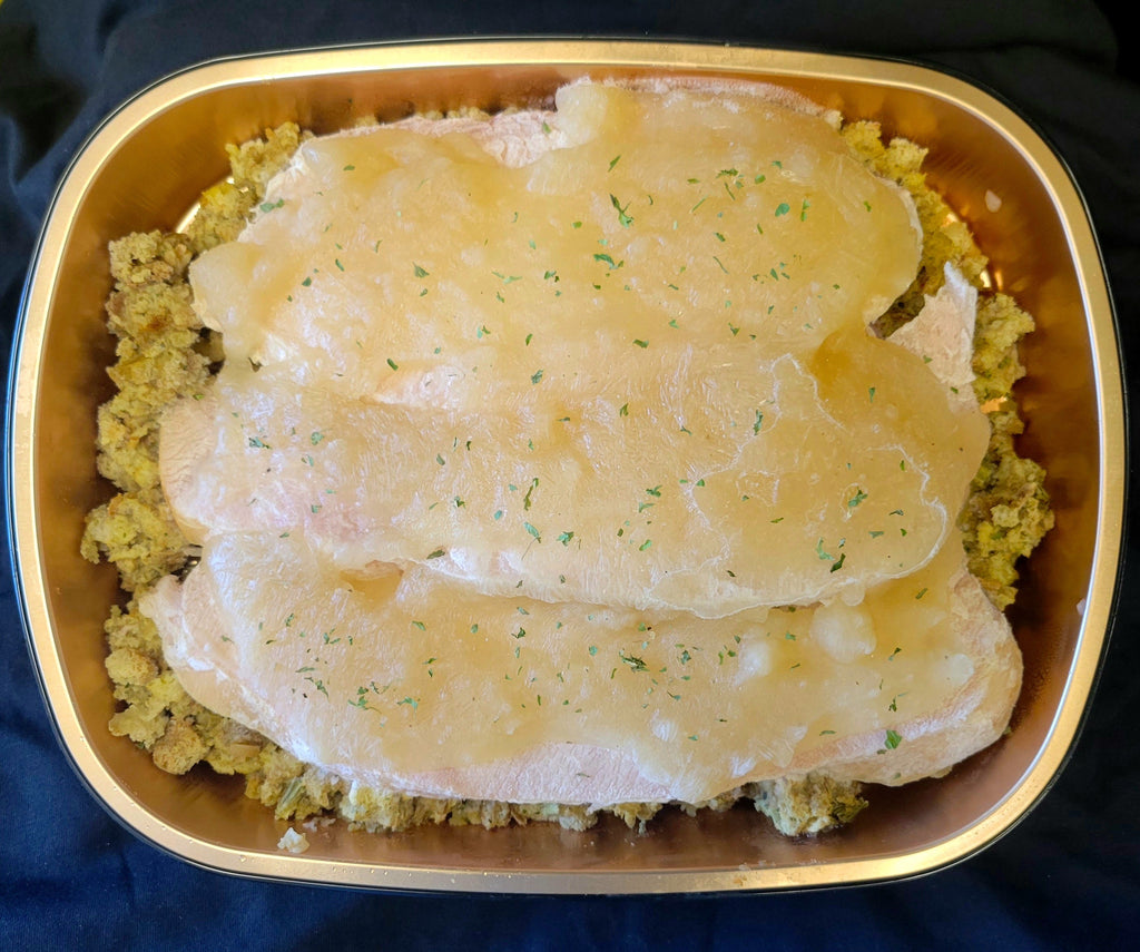 Roasted Turkey covered in Holiday Gravy, and Stuffing- Large Meal
