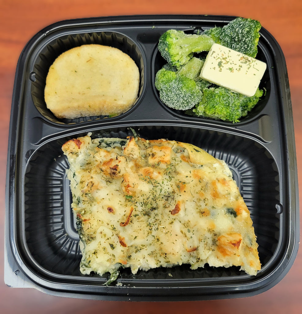 Microwave Meal-White Chicken Lasagna with Broccoli and Garlic Bread